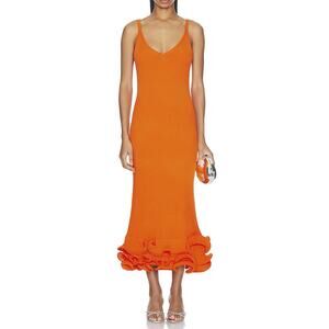 AMUR NEW Dray Coral Orange Ribbed Knit V-Neck Sleeveless Midi Maxi Dress Size XS